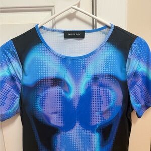 White Fox Boutique Blue and Black Short Sleeve Tee